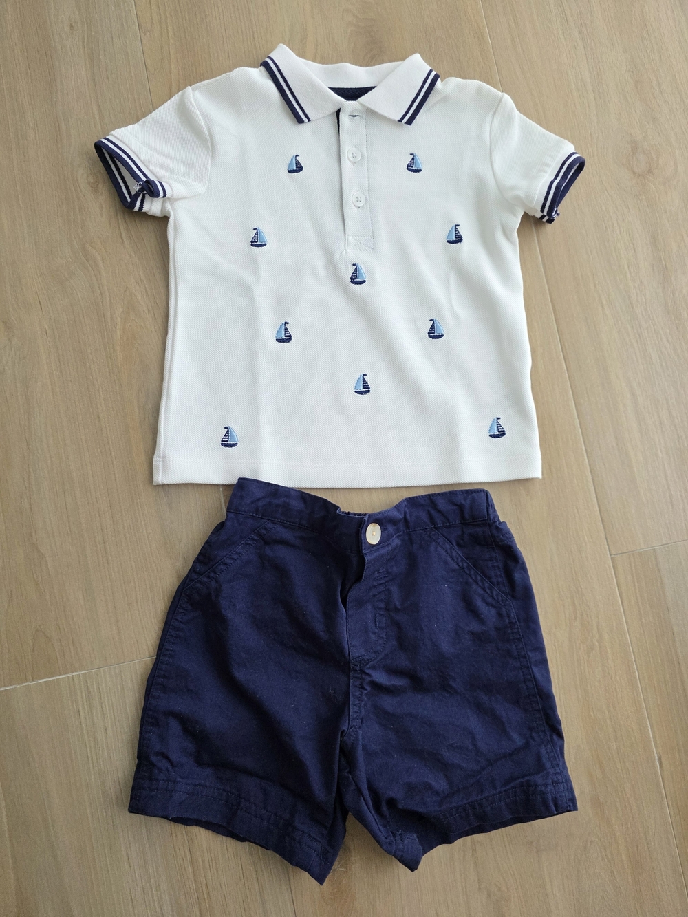 Little Me Sailboat Polo & Navy Shorts Set 18M | Nautical Summer Outfit